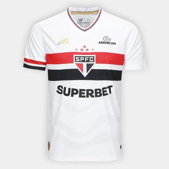 Camisa São Paulo I 25/26 Jogador New Balance Masculina - Branco+Vermelho