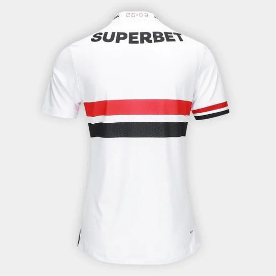 Camisa São Paulo I 25/26 Torcedor New Balance Feminina - Branco+Vermelho