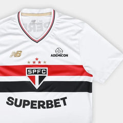 Camisa São Paulo I 25/26 Jogador New Balance Masculina - Branco+Vermelho